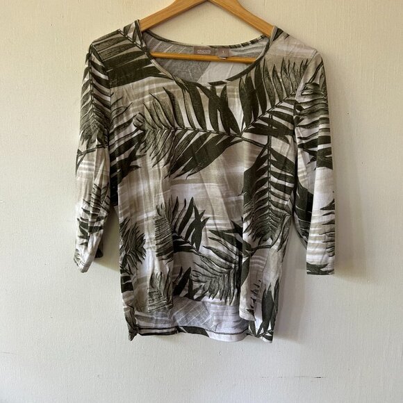 Chicos Top Womens Small Green Leaf Print 3/4 Sleeves Chicos 1 - Picture 1 of 6
